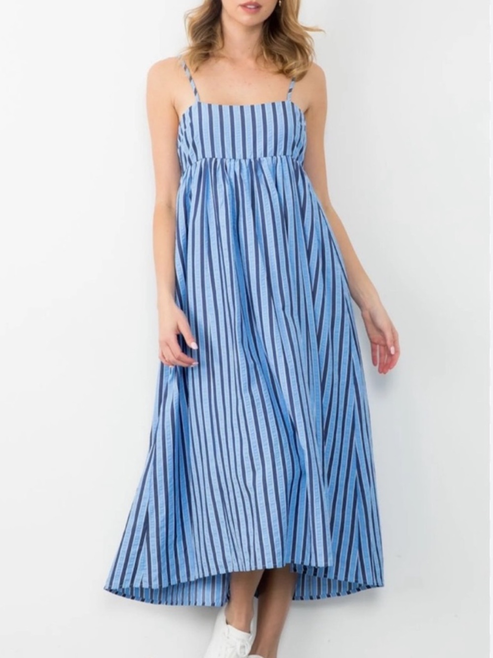 THML Greta Striped Maxi Dress Blue Boho Boutique Small S